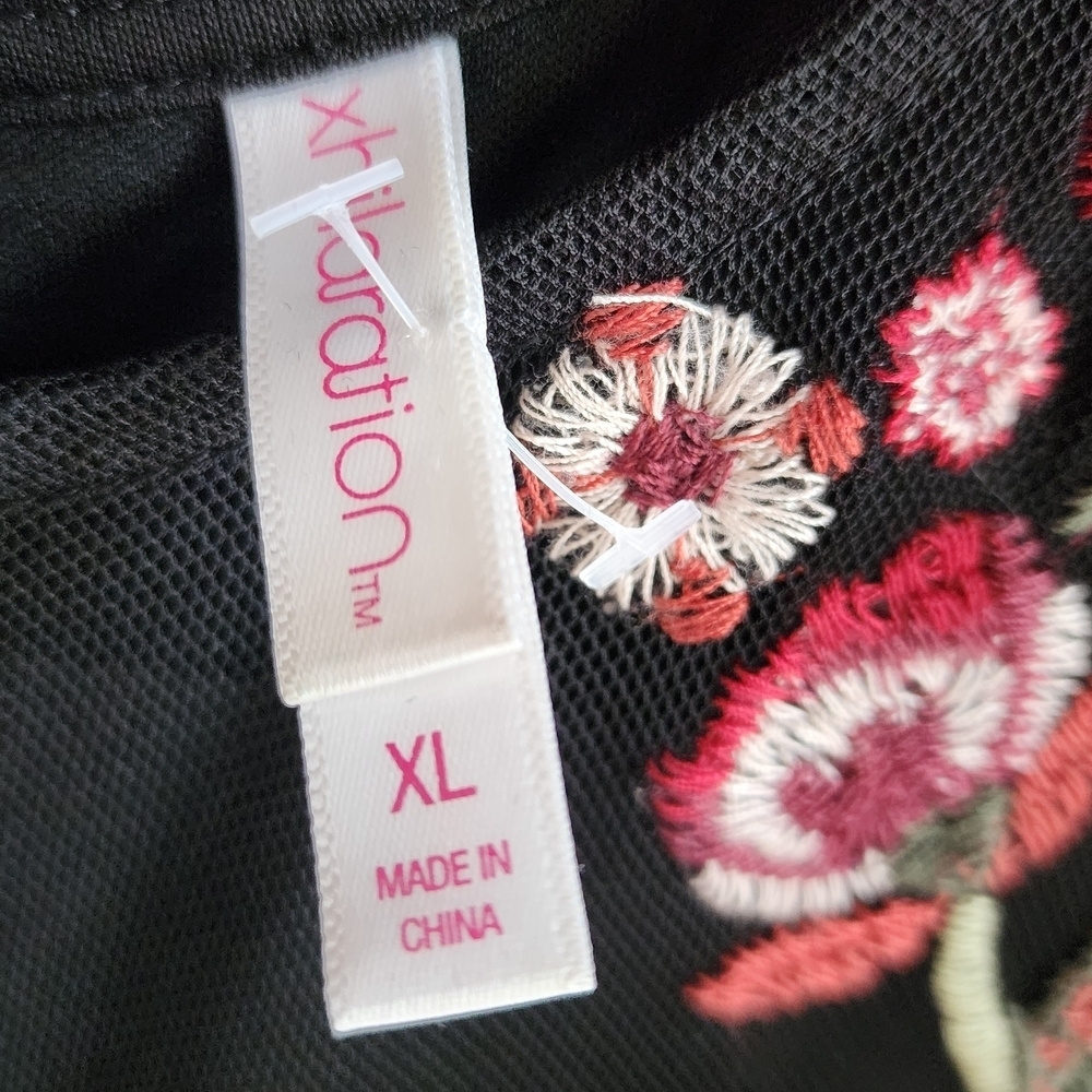 Xhilaration Black Mesh Top with Floral Embroidery - Picture 5 of 5